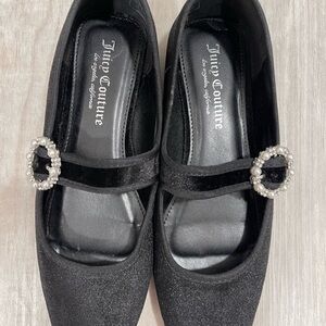 Juicy Couture Black Flats with Rhinestone Buckle